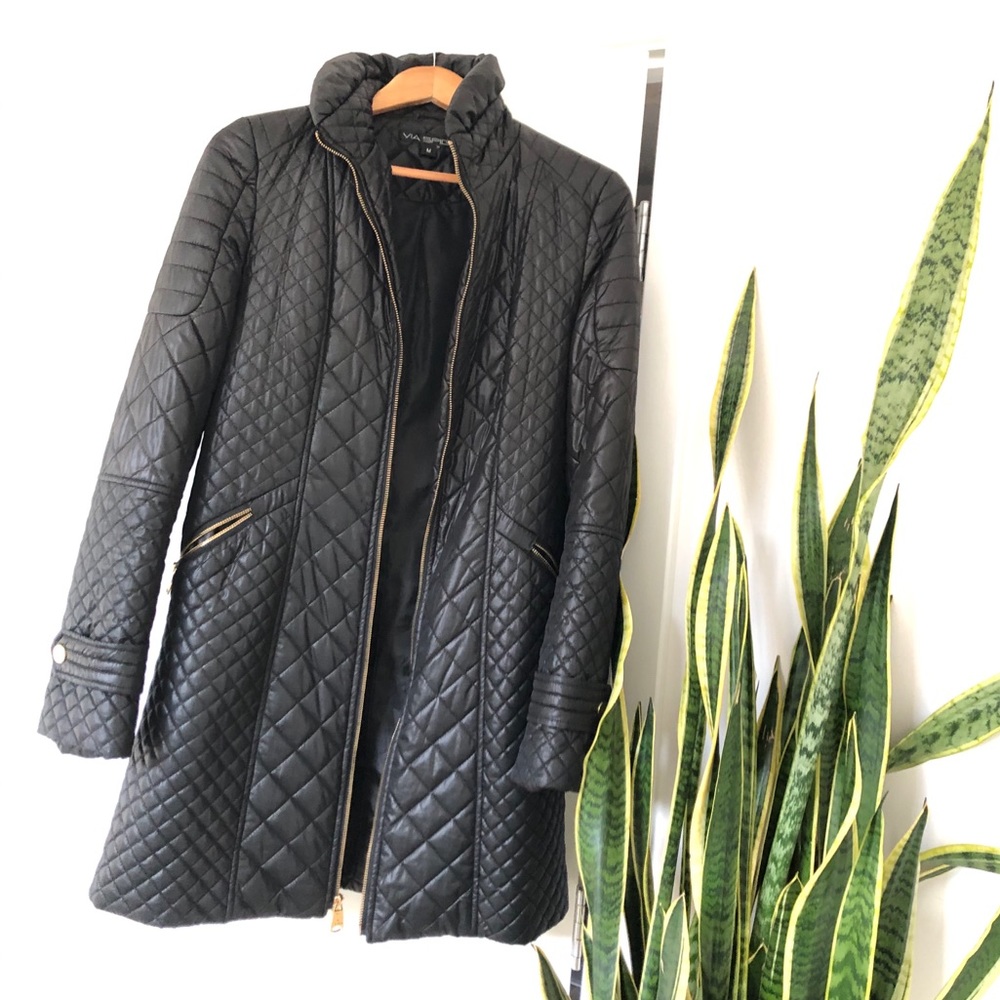 Via Spiga quilted puffer parka with gold hardware